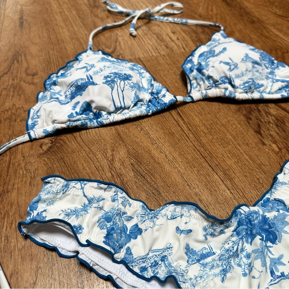 Frankie's Bikinis Blue and White Floral Bikini - Picture 2 of 3